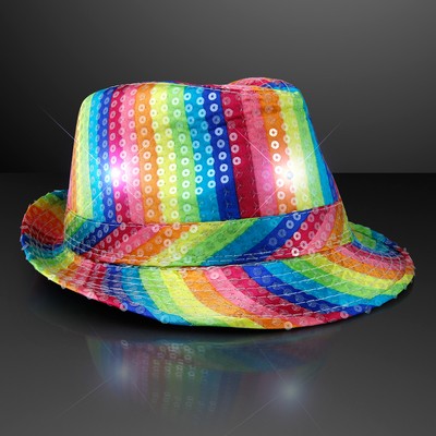 Sequin Multicolor Fedora Hat with Flashing Lights - BLANK
