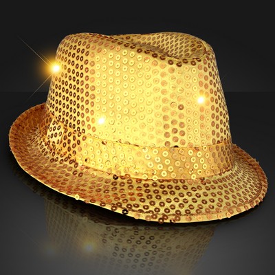 Sequin Gold Fedora Hats with Flashing LEDs - BLANK