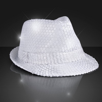 Flashing LED Sequin White Fedora Hat - BLANK